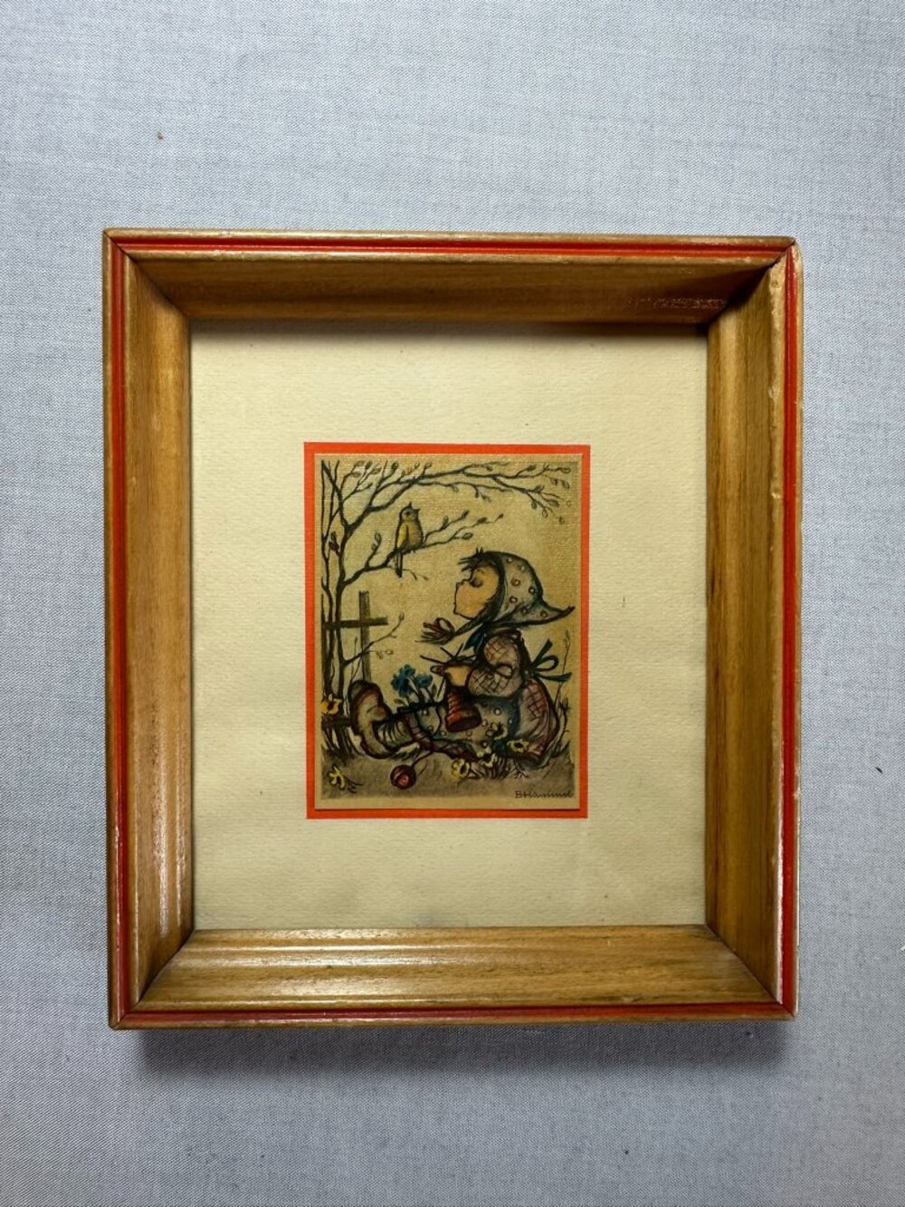 Vintage Hummel, Print, Goebel Art, German Collectible, Wood Framed Art, Hummel P